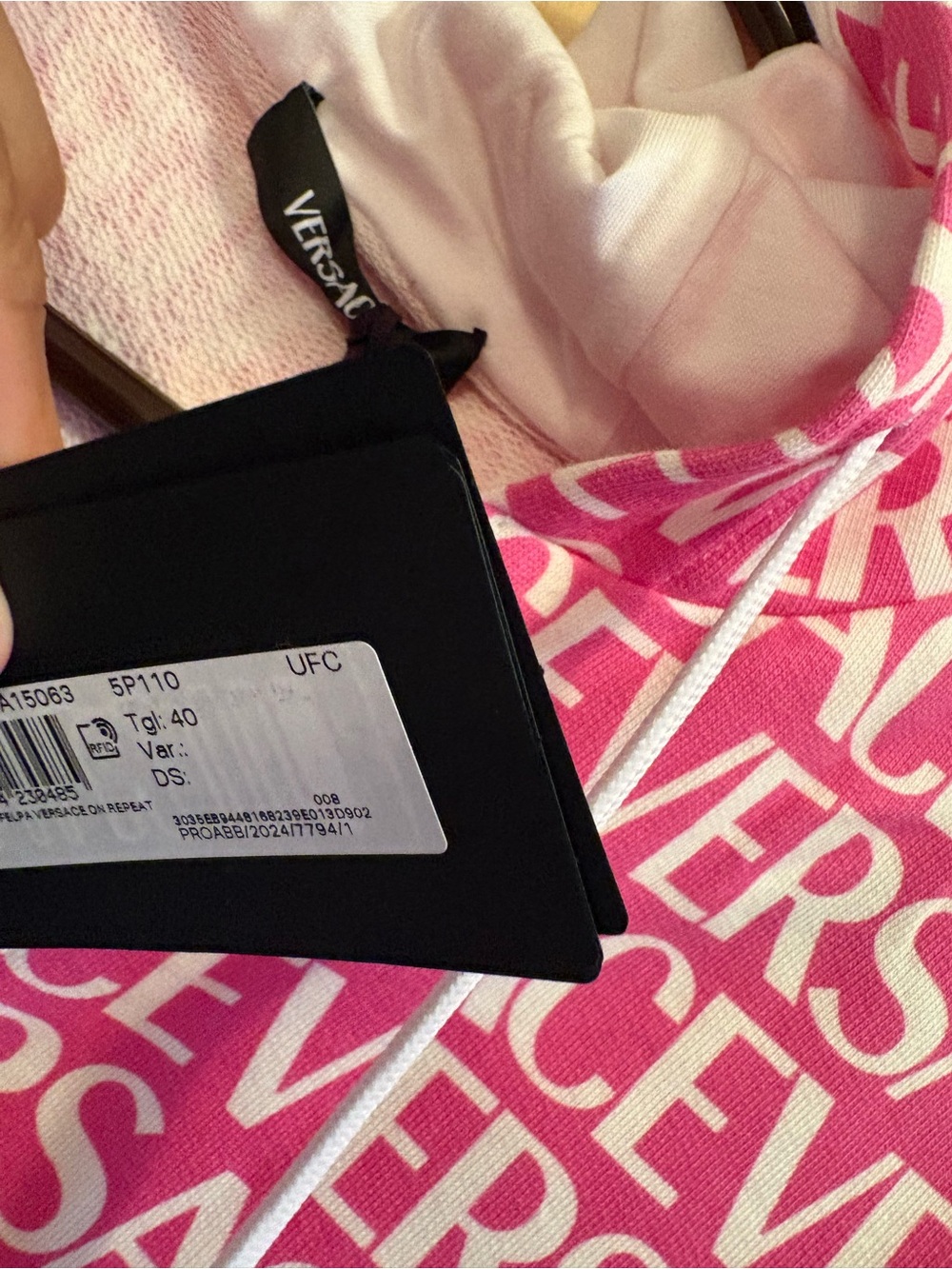 Versace Pink All-Over Logo Zip Hoodie sweatshirt - Picture 7 of 8